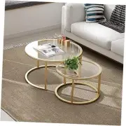 Gold Nesting Coffee Table Set of 2, Small Glass Nesting Tables for Living Room