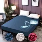 Solid Color Waterproof Fitted Sheet Single Double Queen King Size Protector Bed