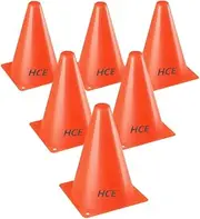 HCE 15cm 23cm 30cm Soccer Cones - Football Training Cones - Sports Games Cones (Pack of 6) Professional Durable High Visibility Agility Cones - High-Quality Orange Vinyl Cone Markers for Kids and Adults Fitness Exercise