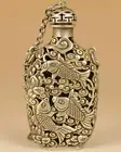 Old tibetan silver hand carved hollow out fish lotus statue snuff bottle pendant