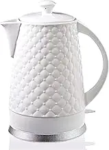 Electric Kettle Made of High-Quality Ceramic with 1.8 Litre Capacity, Modern Quilted Design, Removable Lid, Colour: White, Tea Kettle, Teakettle, Teakettle Porcelain Ceramic