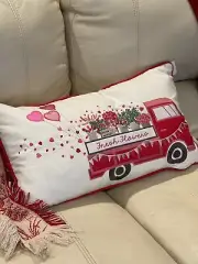 Fresh Flowers Valentine’s Day Duck Feather Filled Red Truck Pillow