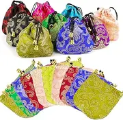 Lzttyee 30Pcs Silk Brocade Embroidered Drawstring Jewelry Pouch Bag Gift Bags Baskets Drawstring Coin Purse (Random Color)