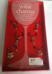 Christmas Themed Wine Glass Charms Set of 6 Boston Warehouse NIP
