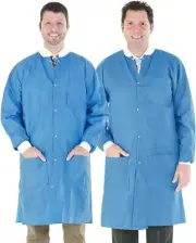 Disposable Lab Coat 45 GSM, Pack of 10 Medical Blue Adult Work Gowns LARGE