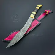 Handmade Damascus Bllaa Classic Bowie Knife Black Horn Handle free sheath