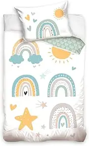 Children's Bed Linen, 100 x 135 cm, 100% Cotton, Bed Linen for Children and Baby, Rainbow, Sun, Happy Boho Baby Bedding for Girls and Boys, 40 x 60 cm + 100 x 135 cm