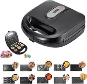 10 in 1 Waffle Maker with Removable Plates, 750W Electric Breakfast Sandwich Maker with Non Stick Coating, Compact Dual Panini Press Grill Machine for Donuts, Madeleine, Burgers, Snacks and Desserts