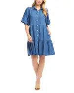 Karen Kane Puff Sleeve Tiered Shirtdress