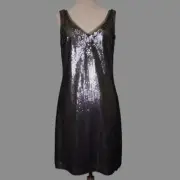 White House Black Market Silver Sequin Cocktail Dress W/ Black - Size 14 - NWT!