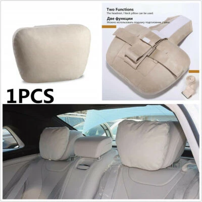 1X Beige Car Headrest Neck Support Soft Adjustable Car Pillow Neck Rest Cushion