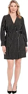 [London Times] Women's Elastic Waist Db Coatdress with Pockets