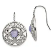Stainless Steel Chisel Polished Synthetic Purple Calcedony Shepherd Hook Earrings