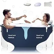 CHUCII 140cm Portable Foldable Bathtub for Adults, Spa Folding Bathtub Freestanding Bath Bucket Upgrade alloy framework, Big Capacity Tubs For Both Hot & Ice Baths (Underwater world) (Minimalist blue)