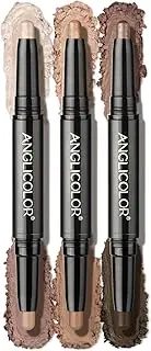 3PCS Dual Ended Cream Eyeshadow Stick, Crème to Powder, Brown Eyeshadow Stick, Glitter & Matte Shades, Soomth, Waterproof & Long Lasting, Blendable Glitter Eye Makeup