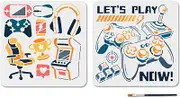 MAYJOYDIY 2Pcs Entertainment Games Stencil for Painting 11.8×11.8inch Game Console PS Machine Trophy Stencil with Paint Brush Reusable Gamepads Template for Wood Wall Window DIY Craft