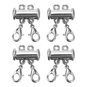 Layering Necklace Clasps, 4Pcs 2 Strands Slide Magnetic Tube Lock Clasps Silver