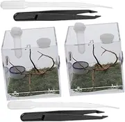 HAPINARY 2 Sets Jumping Spider Enclosure Box Acrylic Habitat for Insects Feeding Case with Tools for Spiders Beetles and More