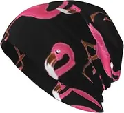 [ZaKhs] Lovely Pink Flamingos Print Beanie Hat Winter Warm Knit Hat Soft Skull Cap for Women Men, Black, One Size