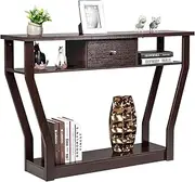 Giantex 120 CM Multi-Function Console Table, 3-Tier Accent Sofa Table w/Shelf & Drawer, Curved Legs, Modern Hall Table for Entryway Living Room Hallway, Easy to Assemble (Coffee)