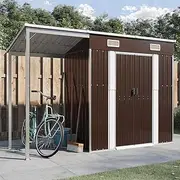 Outdoor Storage Shed with Extended Roof, Metal Tool Shed for Home/Backyard/Garden Tools/Lawn Care Equipment/Pool Supplies, 277 x 110.5 x 181 cm, Galvanised Steel
