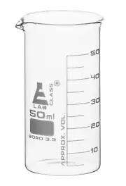 Beaker, 50ml - Tall Form - White Graduations - Borosilicate Glass - Eisco Labs