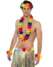 Rainbow Hawaiian Headband Lei and Wristbands Set