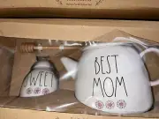 RAE DUNN Teapot & SWEET Honeypot Set BEST MOM Ivory & Pink Floral mothers day!