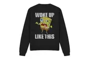SpongeBob SquarePants Unisex Adult Woke Up Like This Meme Sweatshirt (Black) - UTTV12839