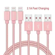 [3 Pack] 2M USB 2.1A Fast Charger Cable Naylon Braided For Apple iPhone 14 13 12 11 XR X S Max Charging Cord - Rose Gold