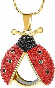 DOTUIARG Cremation Jewelry Ladybug Urn Necklace for Ashes Transparent Round Glass Locket Ash Holder Keepsake Crystal Beetle Memorial Pend