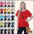 Ladies Cotton Short Sleeve Tunic Top Lagenlook Necklace Top Plain Summer T-Shirt