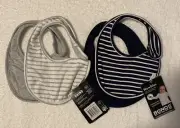 Bonds Bib 2x2 Pack White Grey Navy Stripe Newbies Dribble 4 Bibs Set