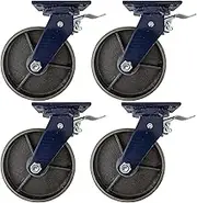 riin 4pcs 8inch Heavy Duty Caster Wheel Industrial Castor All Metal Heat Resistant Swivel with Brake/Lock for Flat Ground & High Temperature Use 1 Ton ea Overall Height 255MM