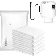 [Cozioz] Portable Electric Vacuum Pump for Storage Bags, Includes 5 Different Sized Storage Bags, Compact Air Pump for Sealing Clothes, Blankets, and Luggage – White
