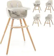Nightcore 3-in-1 Convertible Baby High Chair, Infant Multi-Purpose Dining Chair with Removable Tray & Adjustable Legs, Toddler Dining Chair with 5-Point Seat Belt & PU Pad (Beige)