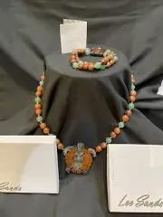 NEW TURTLE Jade Abalone Vintage Lee Sands Necklace Bracelet Set Wood Beads Sea