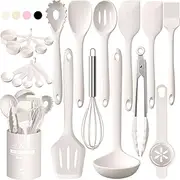 Umite Chef Kitchen Utensils Set, 22Pcs Silicone Cooking Utensils Set, Heat Resistant Silicone Kitchen Spatulas Set with Holder, White Cooking Gadgets Tools Set for Nonstick Cookware, Dishwasher Safe