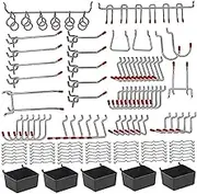 Perfeclan 114Pcs Pegboard Accessories Organizer Kit Pegboard Hooks Assortment with Bins Wall Metal Hooks for Workshop Craft Room Hiking