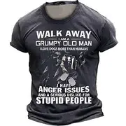 Men's Walk Away Grumpy Old Man T shirt Short Sleeve T shirt 3D Print Crew Neck Shirt Daily Retro Vintage Street Style Sports Outdoor Holiday Going out Black Br