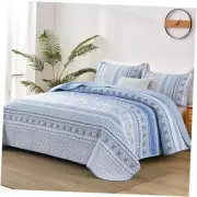Boho Quilt King Size Bohemian Bedspread King Size Set King(104"x90") Light Blue