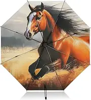 [PDZRMY] UV Protection Travel Umbrella Horse Run Brown Compact for Rain and Sun - Auto Open and Close UPF 50+ Windproof Portable 46” Sun Umbrella for Women and Men