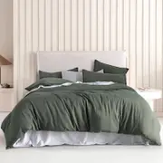 CleverPolly Vintage Washed Microfibre Quilt Cover Set - Khaki Green - Single