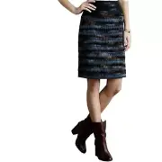 Maeve blue Striped Feather Wool Pencil Skirt 8P