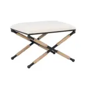 Linon Home Decor Accent Stool 24" Metal Base, Rope Details, Linen Upholstered