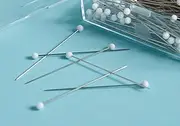 200-Ct Extra Fine 0.4mm x 35mm (1-3/8") White Glass 2mm Head Stainless Steel Straight Pins for Applique Patchwork Quilting Sewing