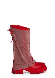 [AZALEA WANG] Bloomfield Chainmail Ankle Boots - Red