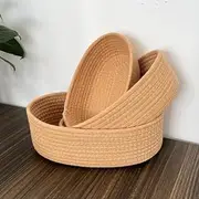 Set of 3 Handmade Cotton Rope Storage Baskets - Nordic Style for Home, Toys Nursery Decor, Skin Care & Desktop Organizer, Small Baskets for Storage, Bathroom, Nursery (Oval (3 pcs) - Brown)