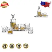 Dublin Crystal Whiskey Set: Includes Decanter, Tumblers & Stylish Serving Tray
