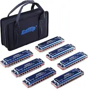 East top Harmonica Set of 7 Keys, 10-Hole 20 Tones Blues Harp Diatonic Harmonicas for adults, Professionals, Beginners, Students and Kids, As Gift(7)